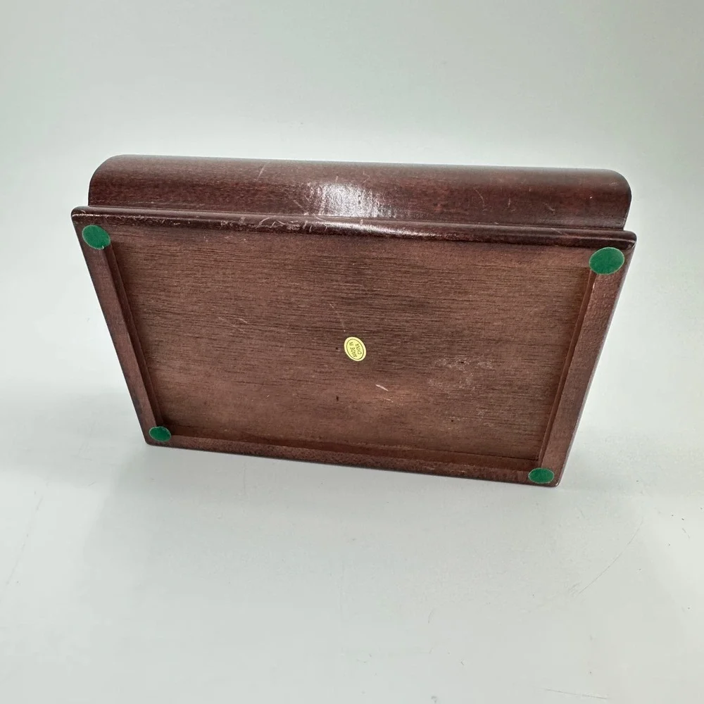 Vintage Floral Tapestry Wooden Jewelry Box Green‎ Velvet Lining Mirror Ring Roll